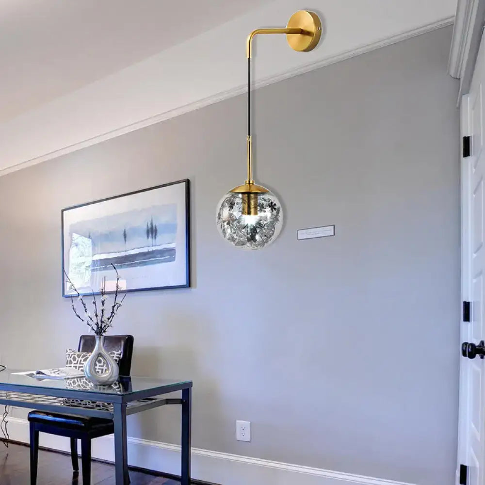 Modern gold clear glass wall light bedroom flower deco cloth