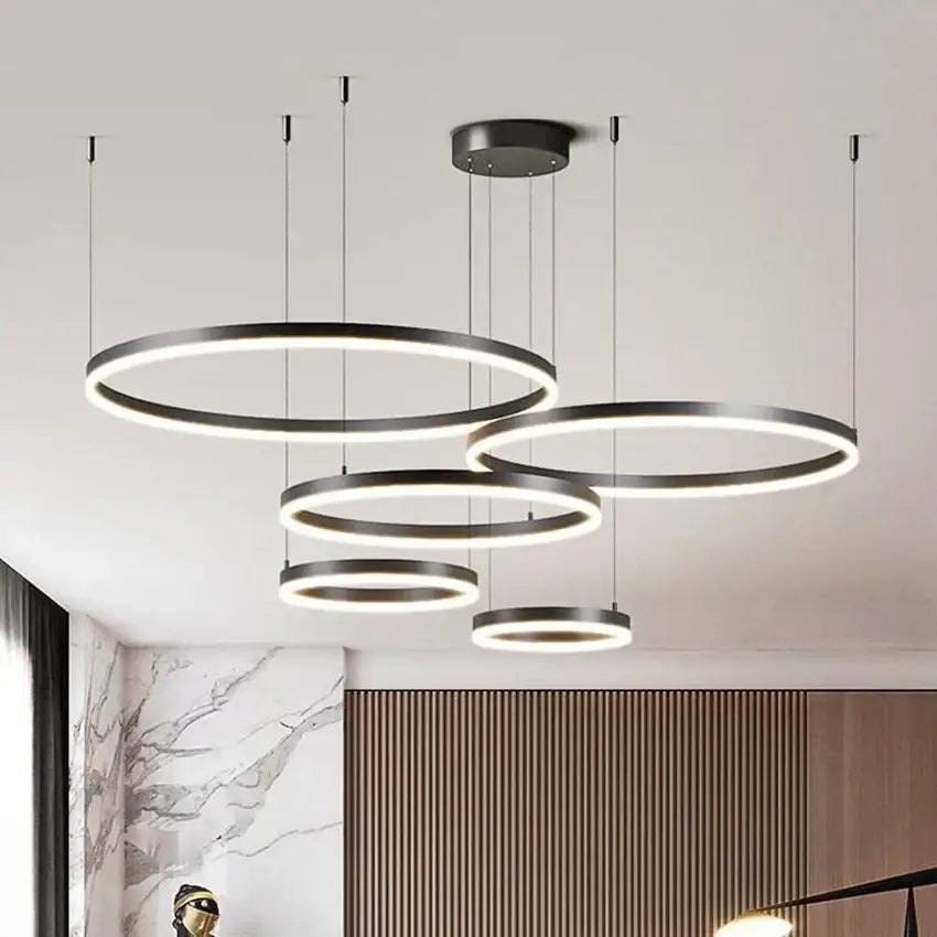 Modern gold & coffee brushed rings pendant chandelier dining room