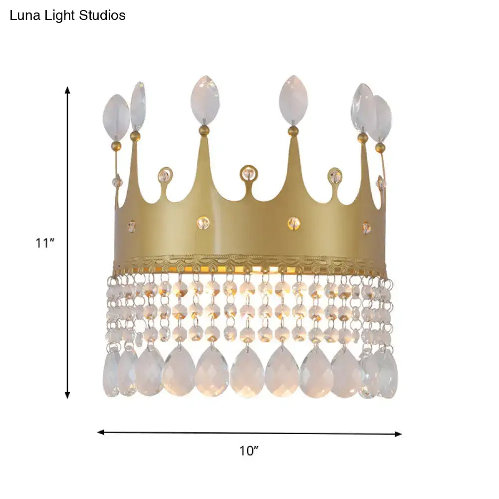 Modern gold crown wall lamp with crystal droplets bedroom led light