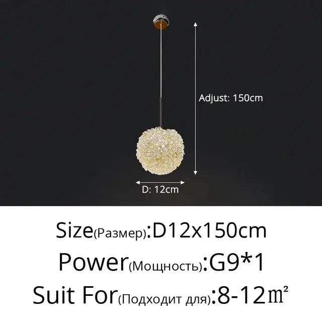 Modern gold crystal ball pendant light bedroom chandelier