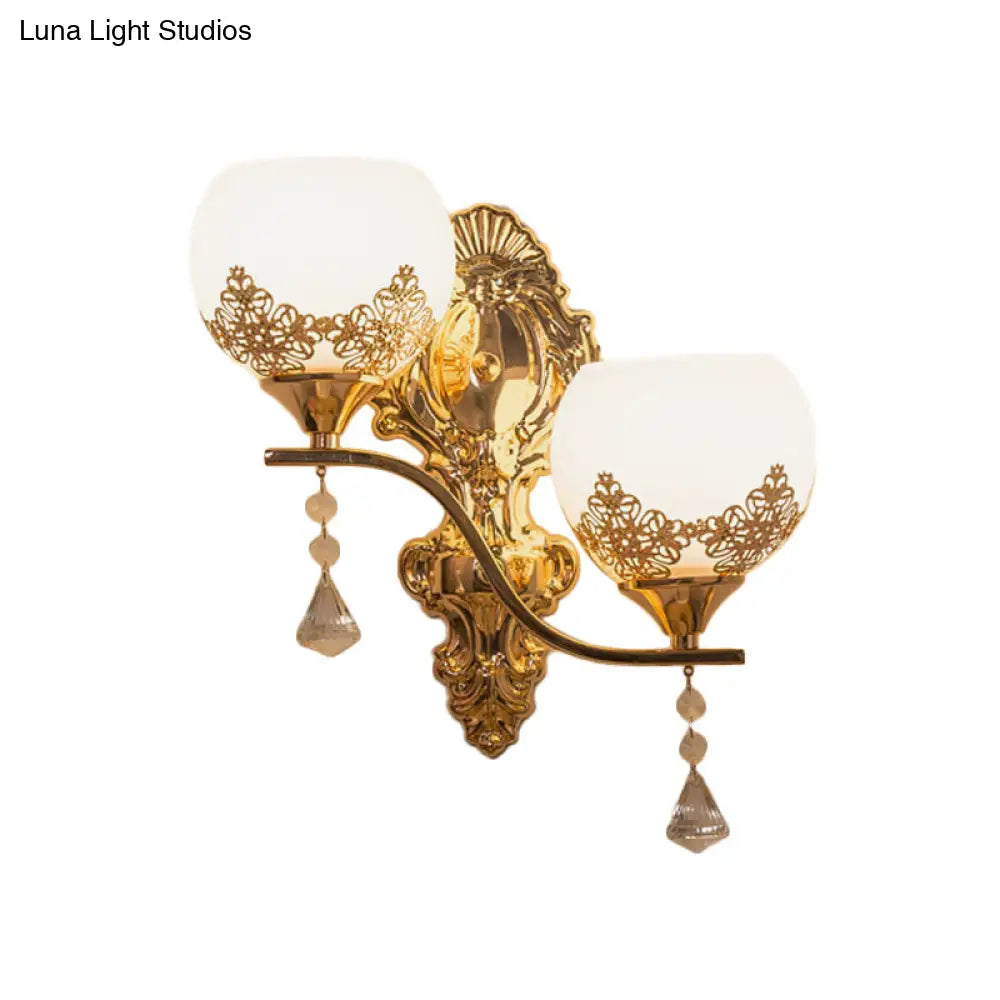 DecorBites™ Modern Gold Crystal Bowl Wall Sconce with 2 Bulbs – Elegant Lighting Fixture