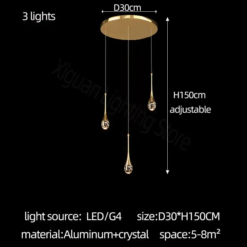 Modern gold crystal bubble chandelier for dining room teardrop pendant