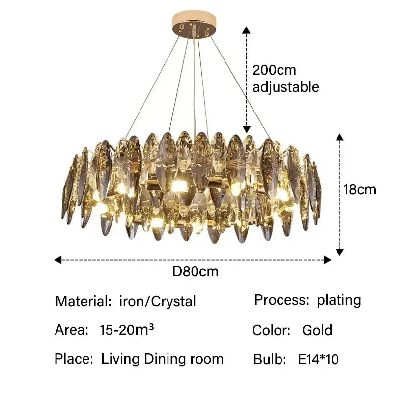 Modern gold crystal ceiling chandelier living room leaf pendant