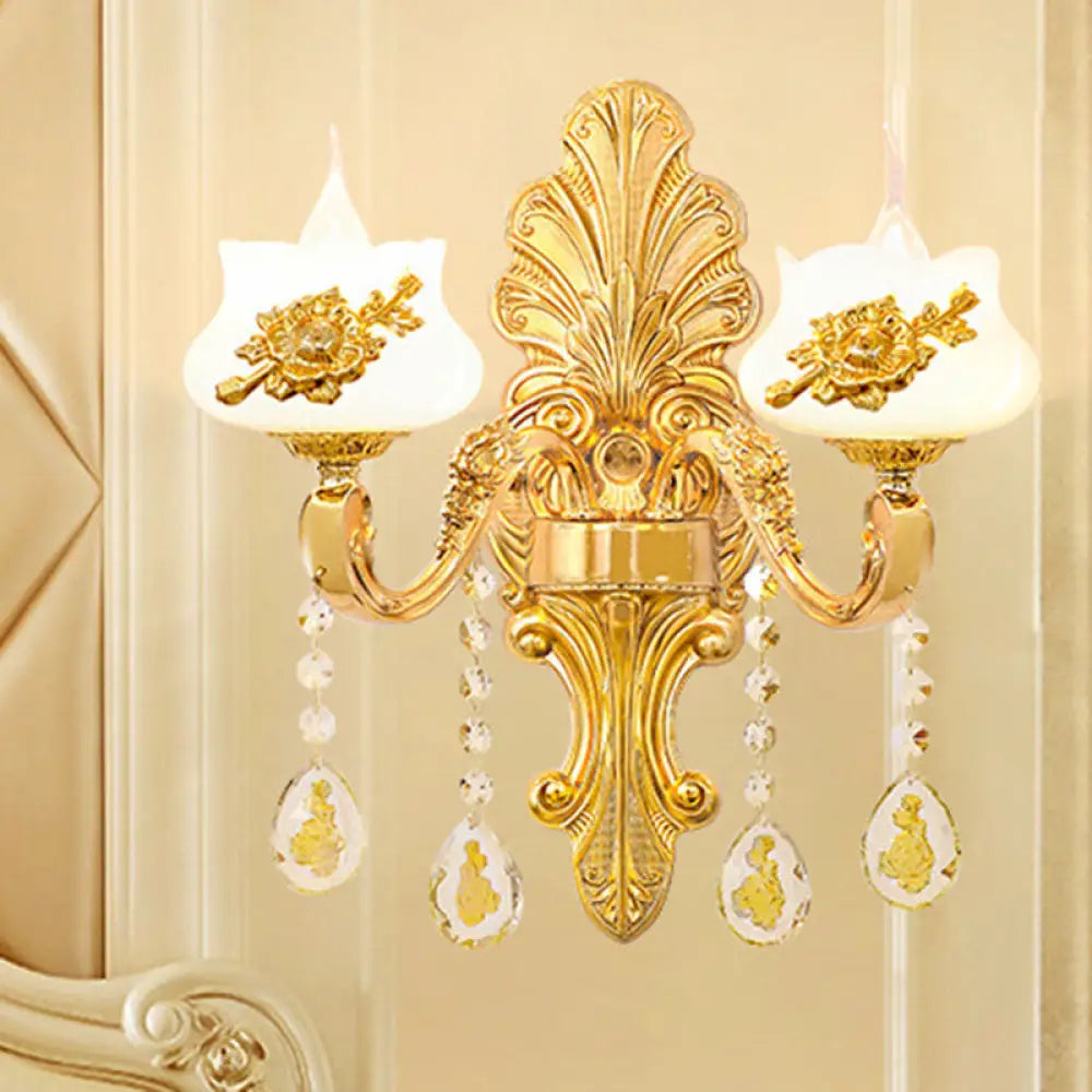 DecorBites™ Modern Gold Crystal Droplet Glass Flower Wall Mount Sconce