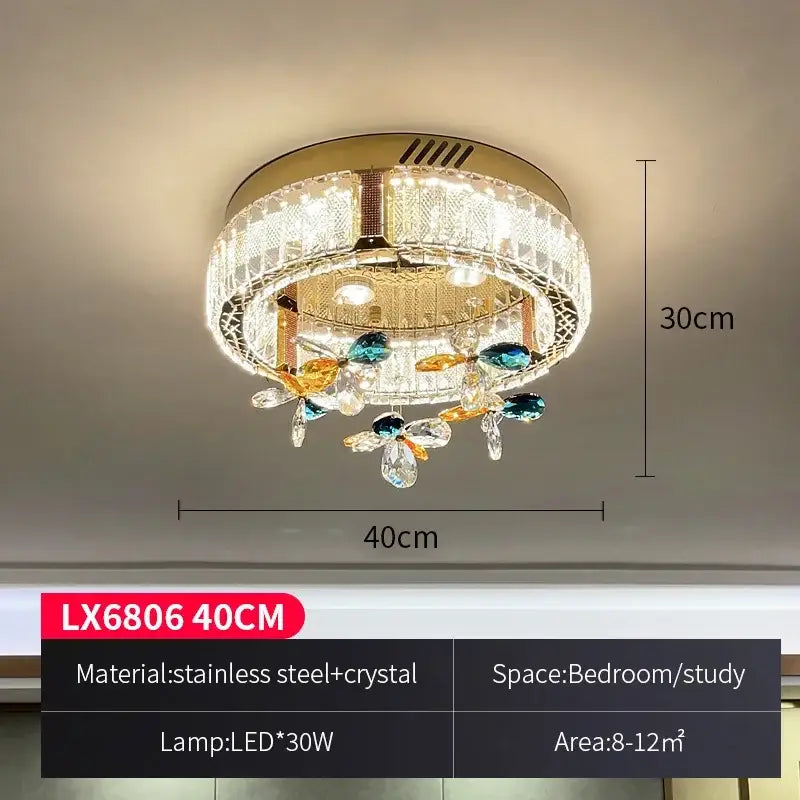 Modern gold crystal flower led ceiling light living room decor