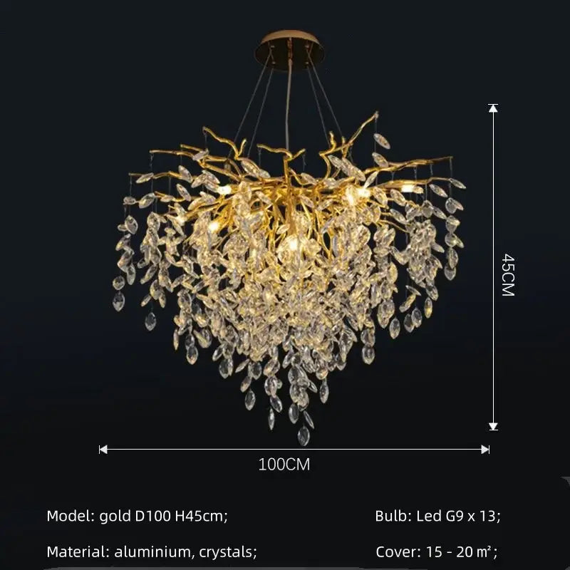 Modern gold crystal g9 chandelier living room branch pendant light