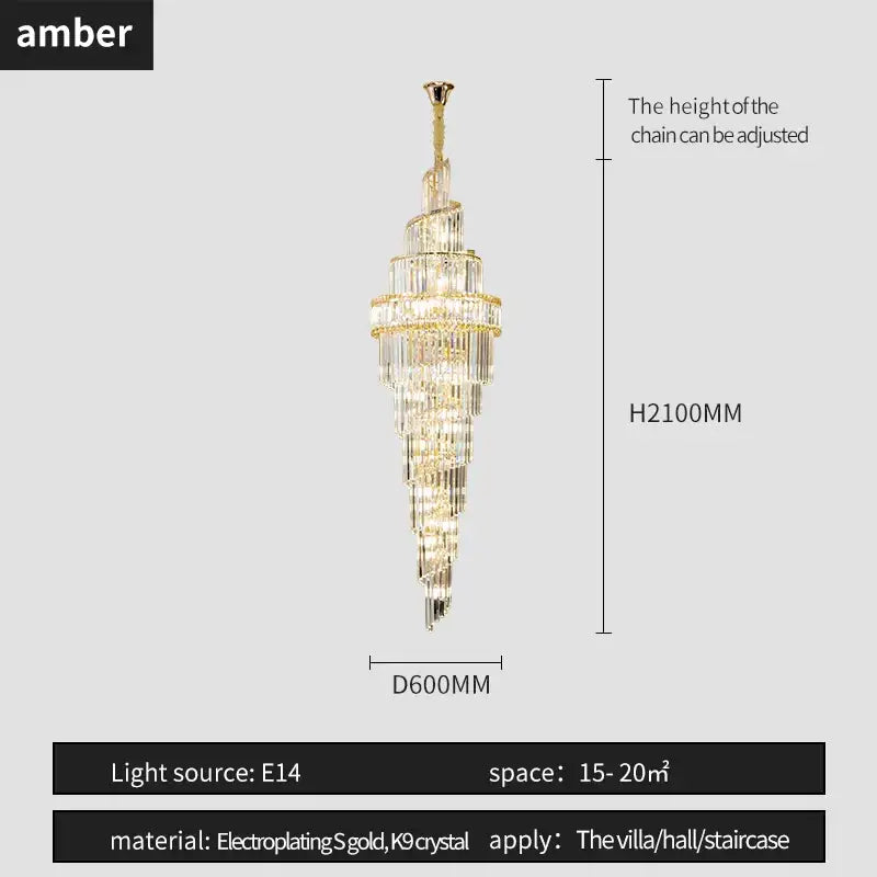Modern gold crystal hollow chandelier living room cascading light