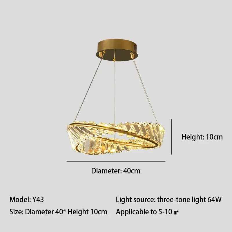 Modern gold crystal led chandelier dining room double ring pendant