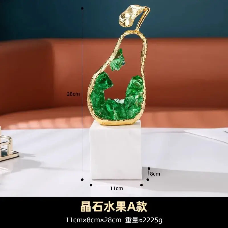 Modern gold crystal metal fruit sculpture set living room decor
