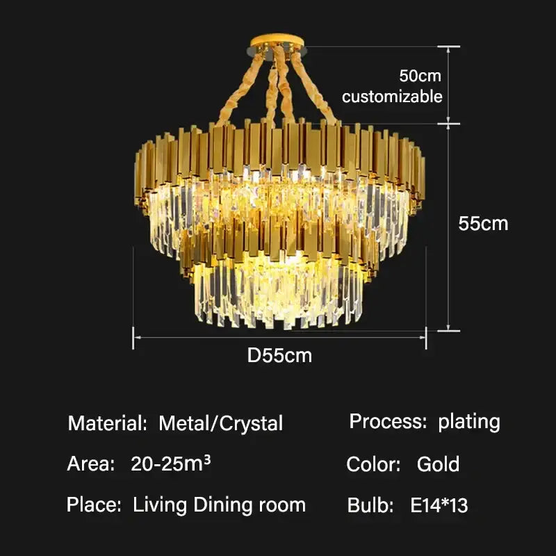 Modern gold crystal oval ceiling chandelier living room lighting