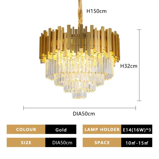 Modern gold crystal pendant chandelier dining room tiered droplets