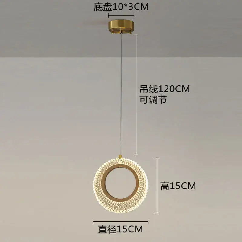 Modern gold crystal ring led chandelier kitchen hanging lamp