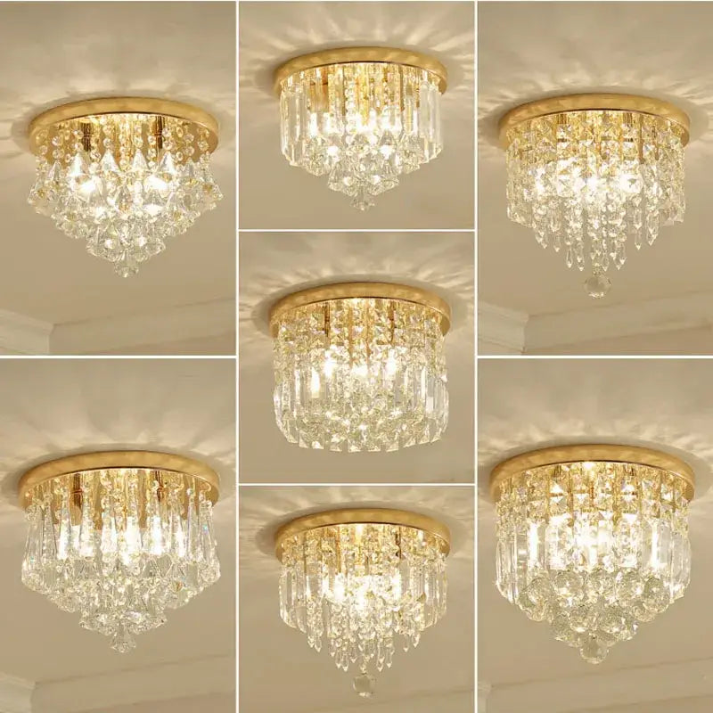 Modern gold crystal round ceiling lights for luxe living room
