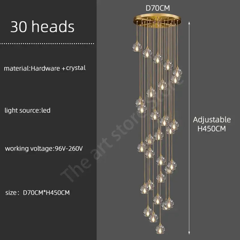 Modern gold crystal stainless steel staircase chandelier living room