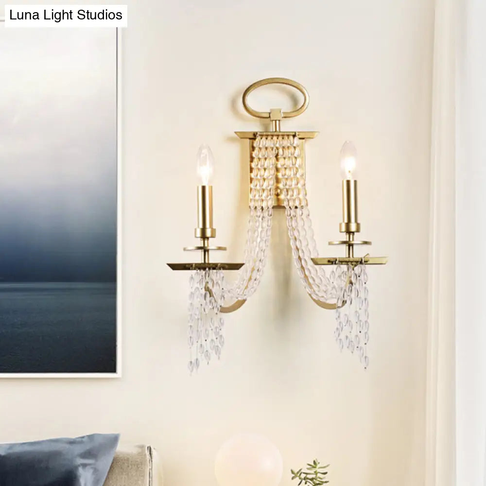 DecorBites™ Modern Gold Crystal Strand Wall Mounted Candle Wall Lamp - 2-Light Design, Bedroom Lighting