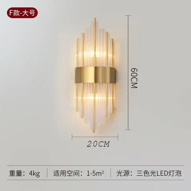 Modern gold crystal wall lamp bedroom glass sconce