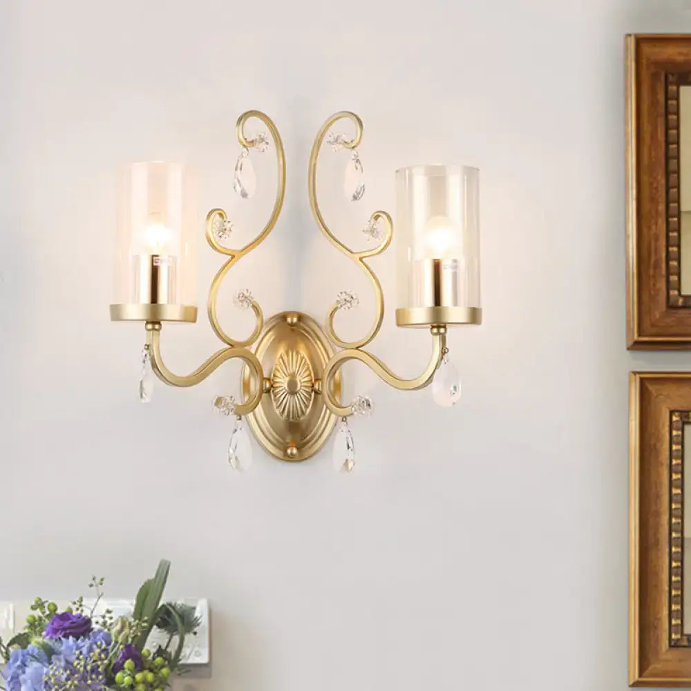 Modern gold crystal wall light bedroom clear glass cylinder shade