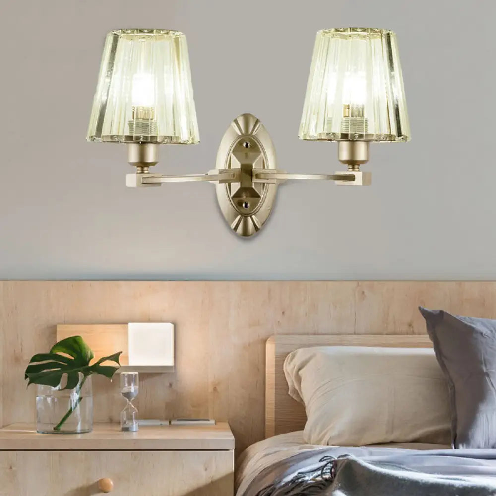 DecorBites™ Modern Gold Crystal Wall Sconce with Tapered Flush Mount – Nordic Design, Ambient Lighting for Bedside