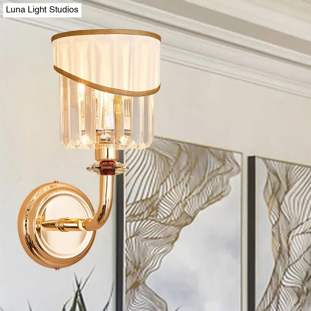 Modern gold curved arm wall light with crystal bedroom sconce
