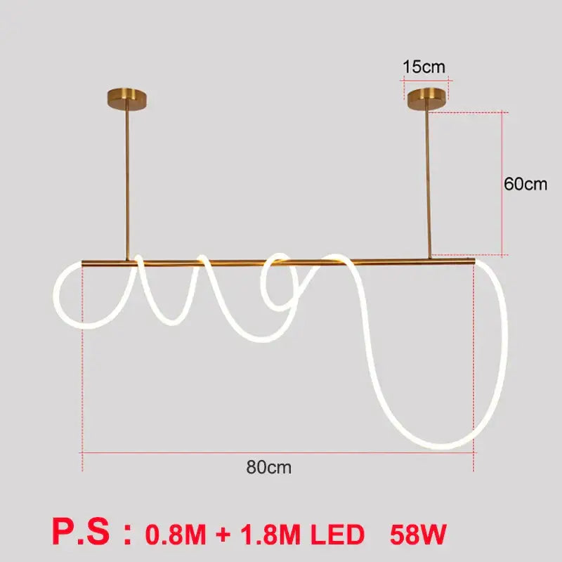 Modern gold curved led pendant lights for living room