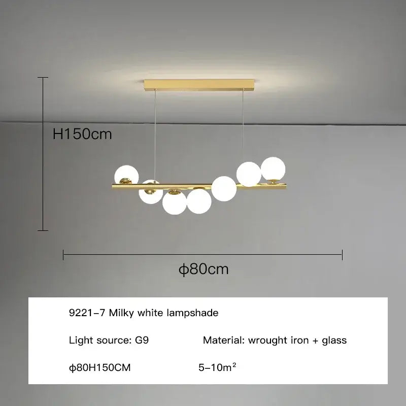 Modern gold glass ball g9 led chandelier dining room light