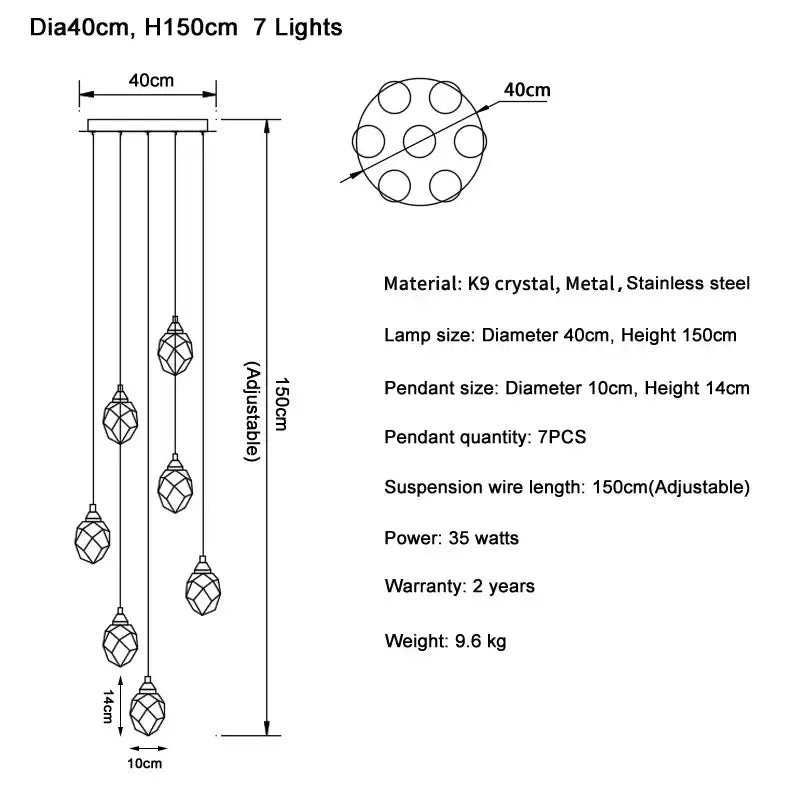 Modern gold diamond crystal ball chandelier dining room pendant light