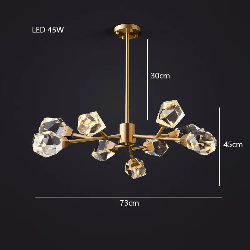 Modern gold diamond crystal brass led pendant light dining room