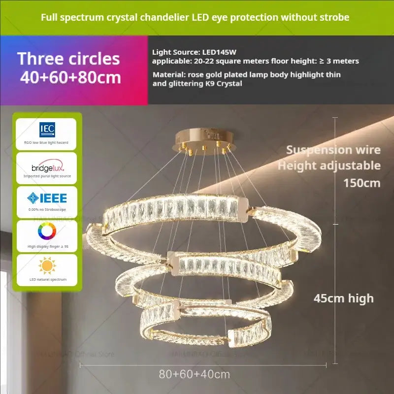 Modern gold double ring luxury crystal chandelier dining room