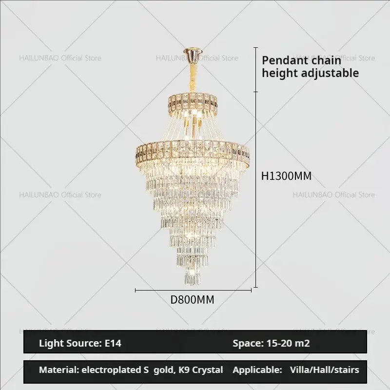 Modern gold duplex villa crystal chandelier for staircase living room