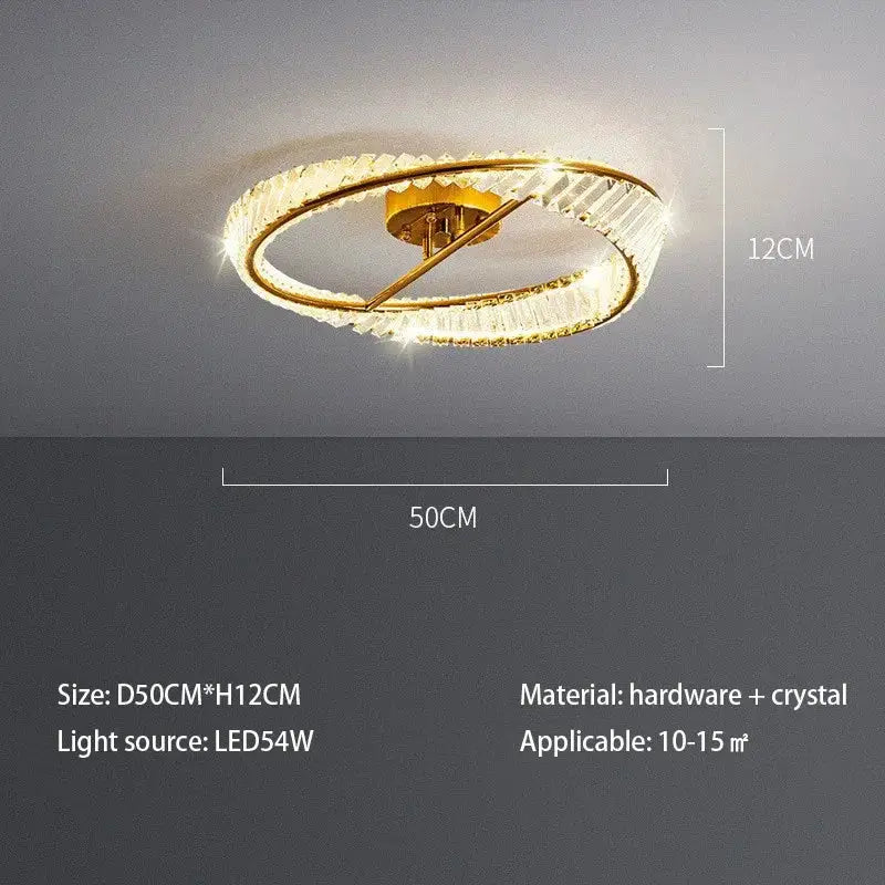 Modern gold faceted crystal rings led ceiling light living room
