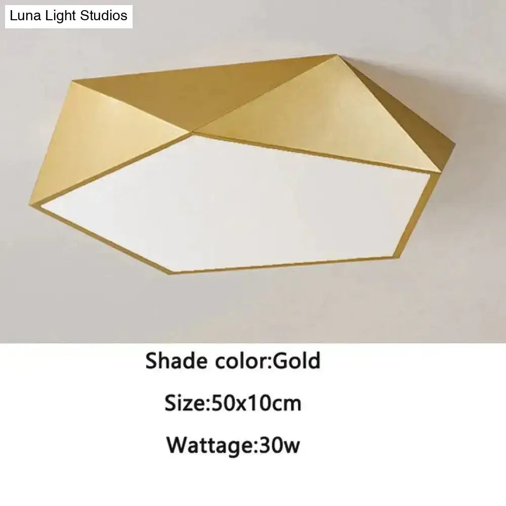 Modern gold faceted light fixtures – living room surface mounted lamp