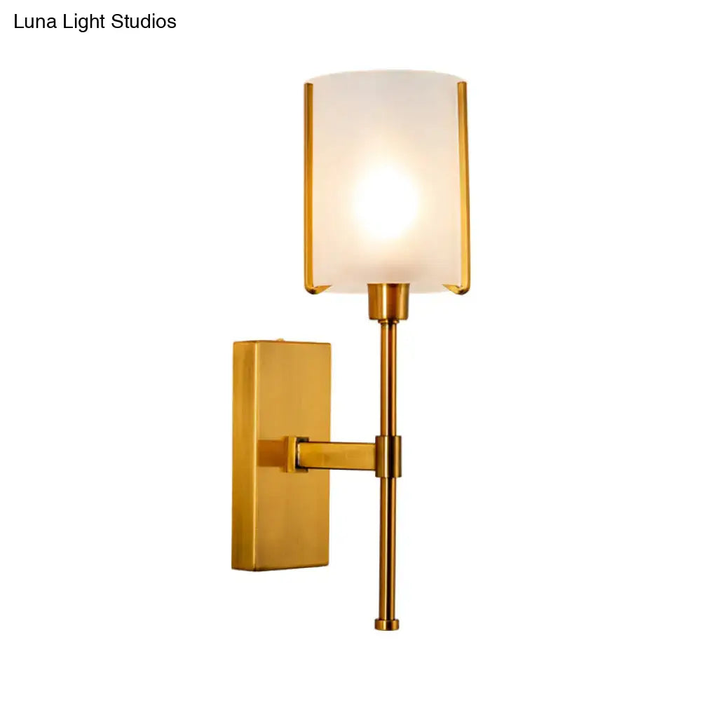 Modern gold frosted glass light fixture bedroom pencil arm wall sconce