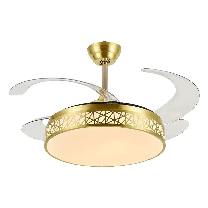 Modern gold geometric ceiling fan with led – living room