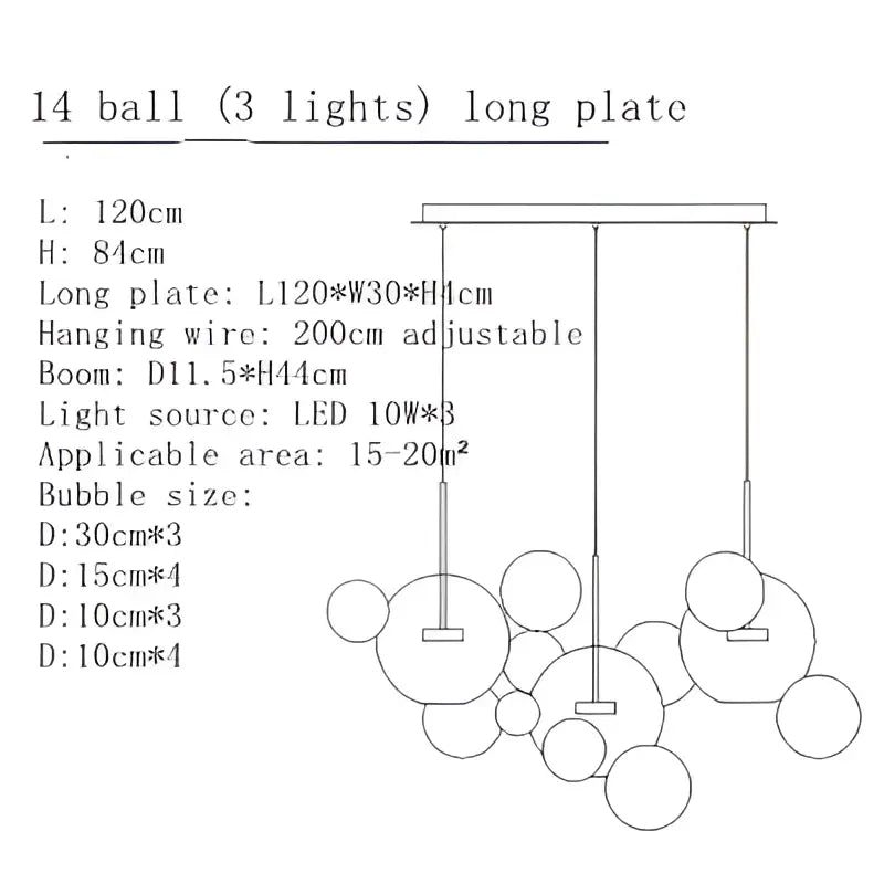 Modern gold glass bubble led chandelier dining room pendant light