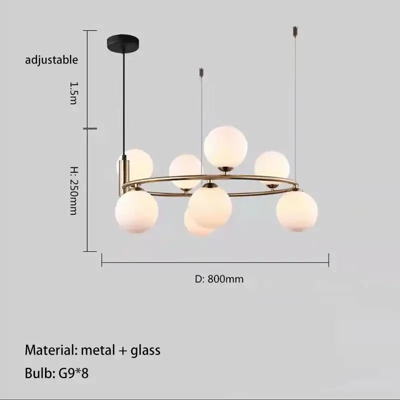 Modern gold glass chandelier g9 hanging light for living room