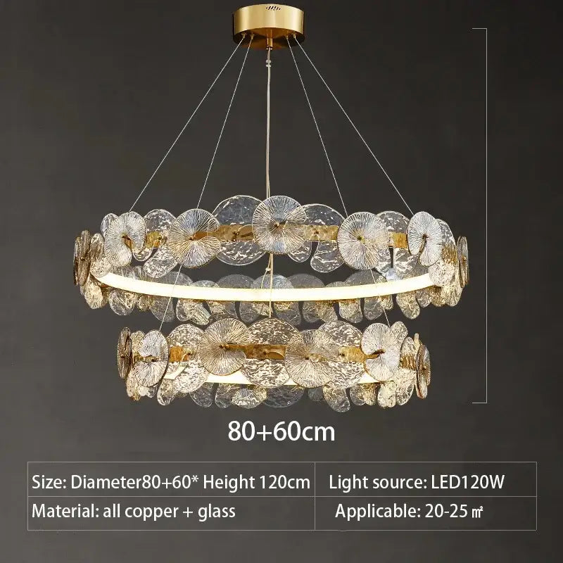 Modern gold glass flower led chandelier for living room