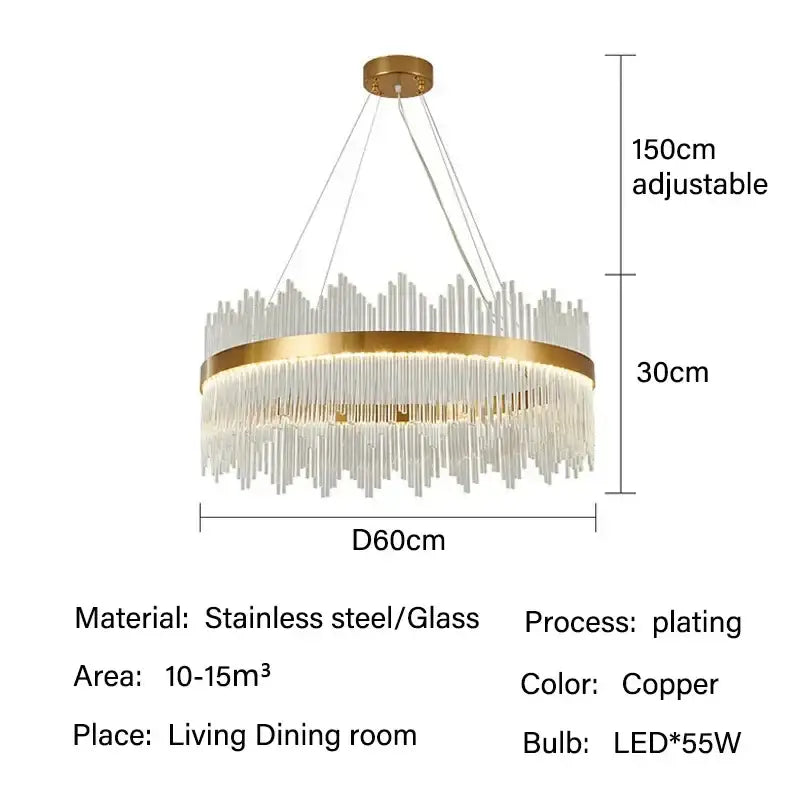 Modern gold glass rod led pendant chandelier for dining room