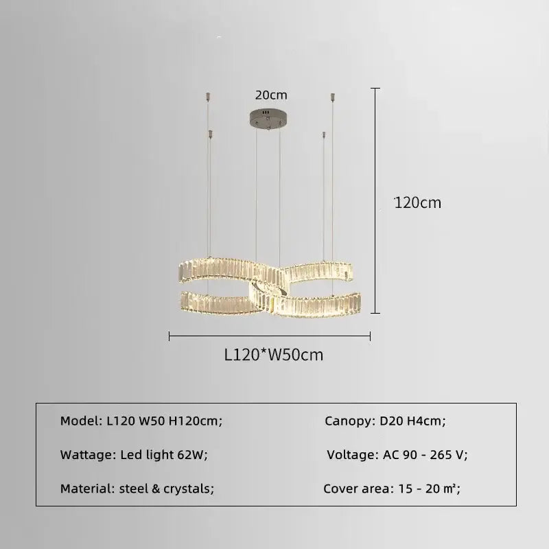 Modern gold intertwined crystal led pendant lights dining room dimmable
