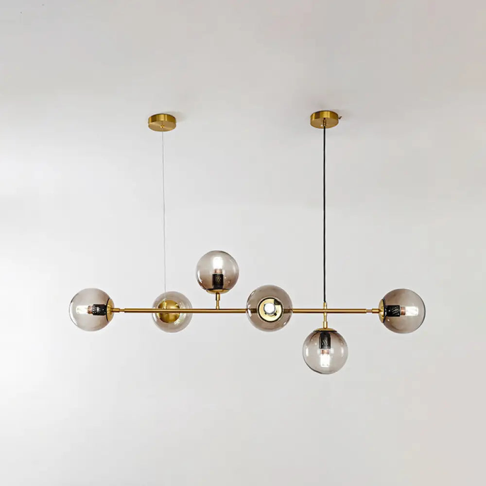 DecorBites™ Modern Gold Island Pendant Light with 6 Lights - Spherical Glass Ceiling Fixture for Dining Table