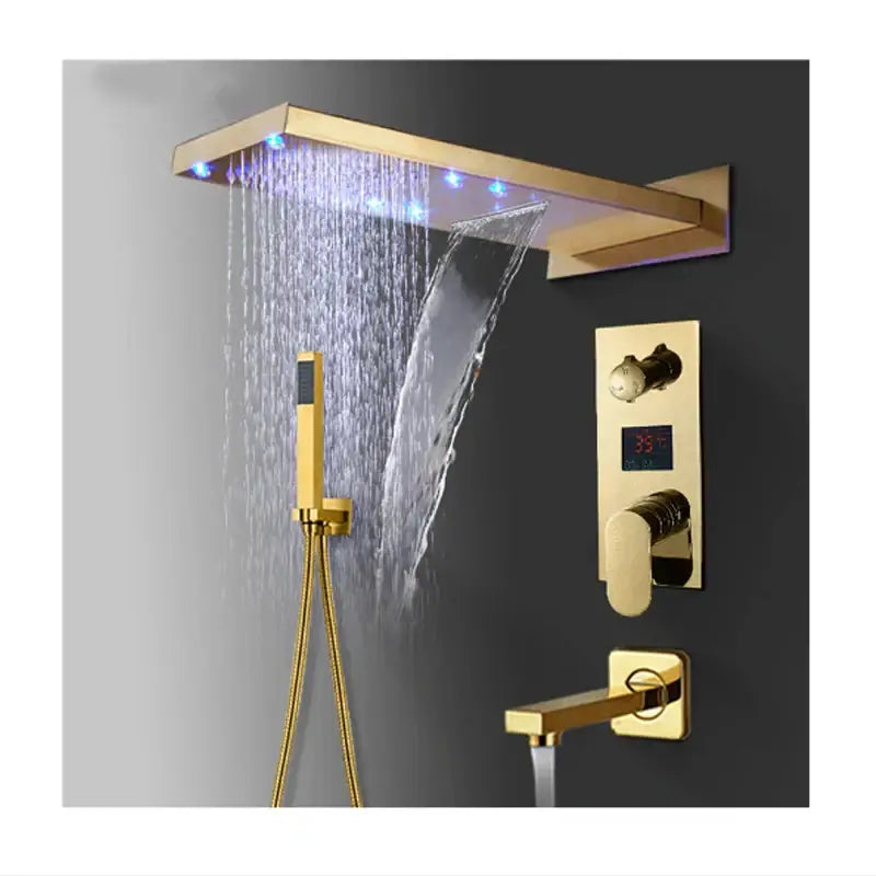 Modern gold led rain shower faucet bathroom wall mounted mixer
