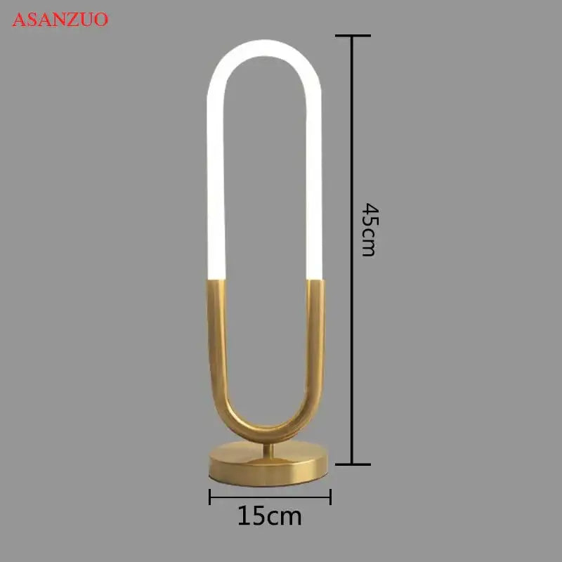 Modern gold led u shape table lamp for bedroom art decor