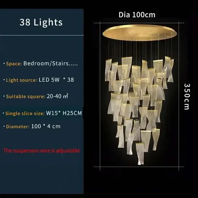Modern gold mesh duplex building chandelier living room pendant light