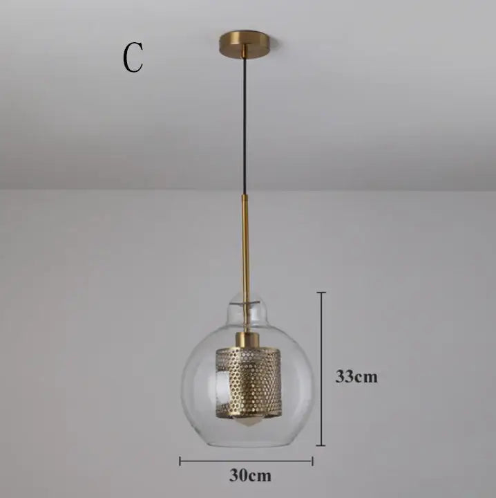 Modern gold mesh glass ball pendant light for kitchen dining room