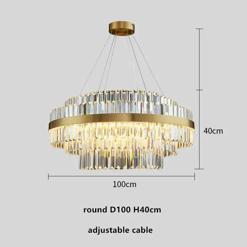 Modern gold metal crystal pendant light dining room dimmable led