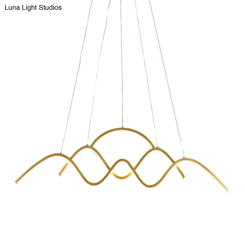 DecorBites™ Modern Gold Metal LED Island Light Fixture for Dining Room - Wave Design, White/Warm Light