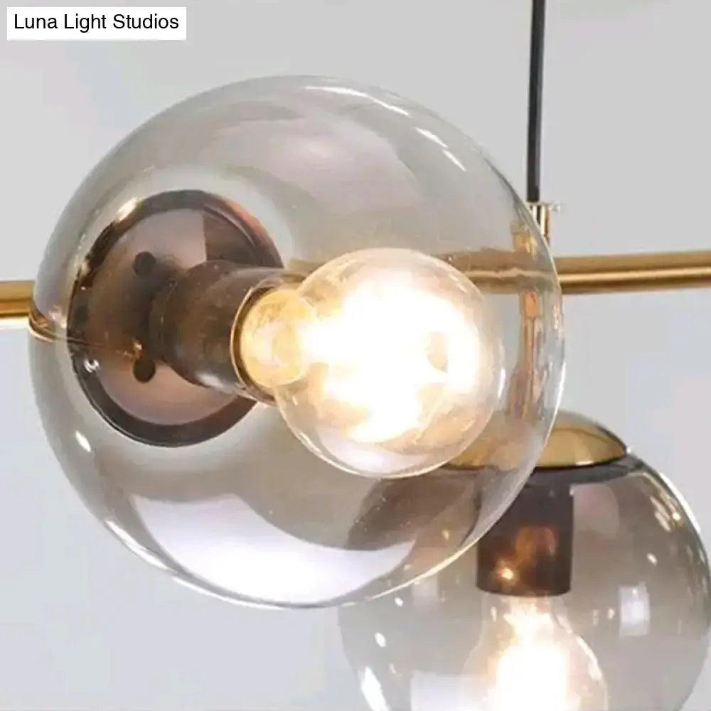 Modern gold metal smoke glass pendant lighting dining room 6 light