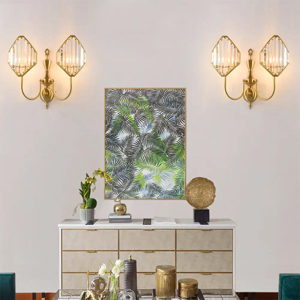 Modern gold rhombus crystal prism wall mount bedroom lamp