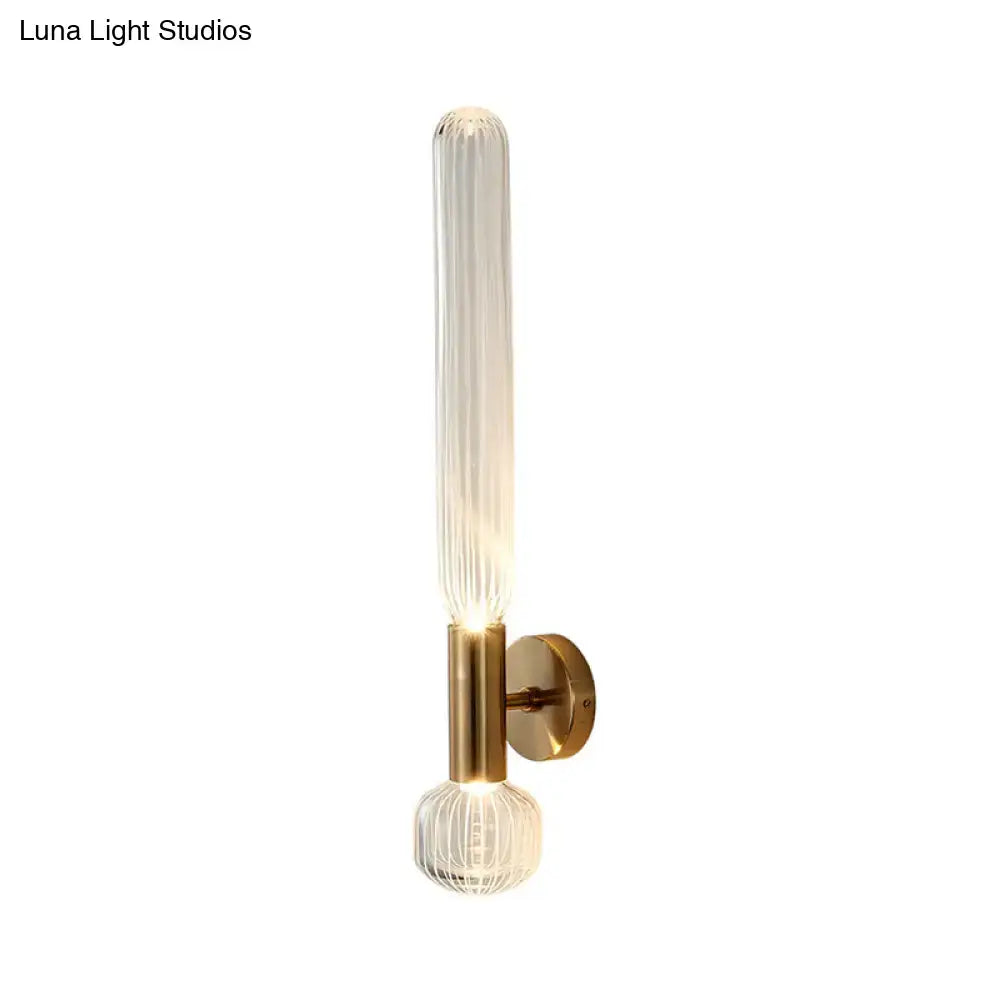 Modern gold ribbed glass wall lighting fixture for bedroom