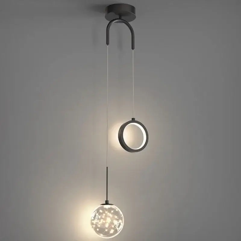 Modern gold ring led pendant light for living room with crystal globe