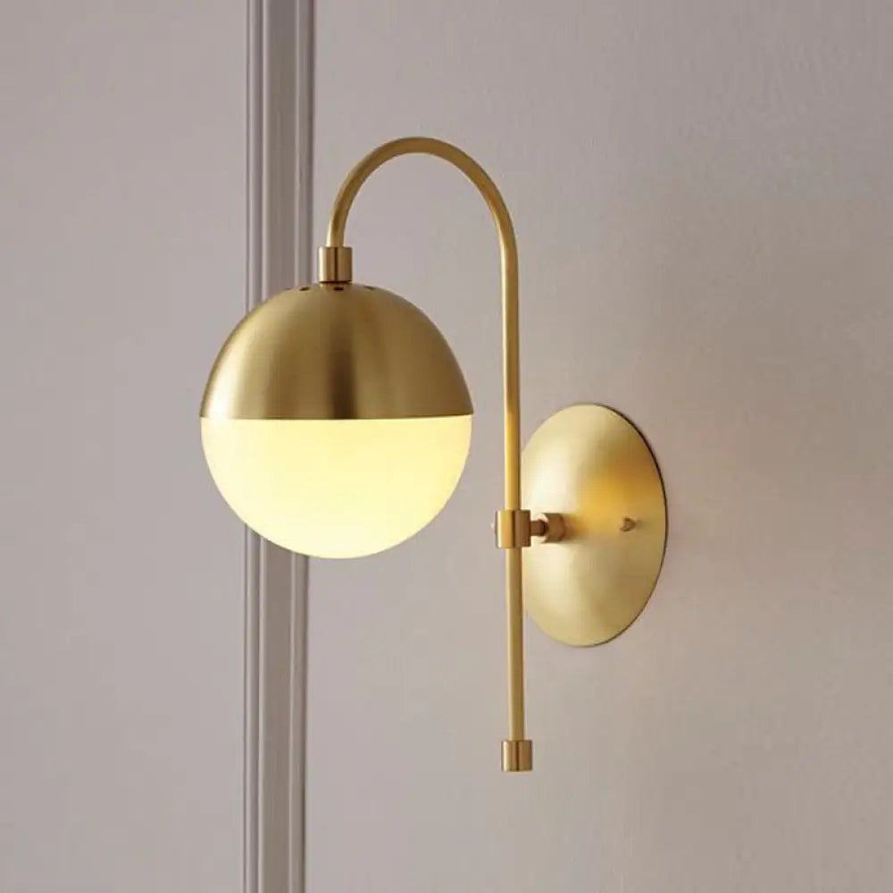 DecorBites™ Modern Gold Round Wall Lamp Sconce with Opal Glass, Gooseneck Arm - Montreal Lighting